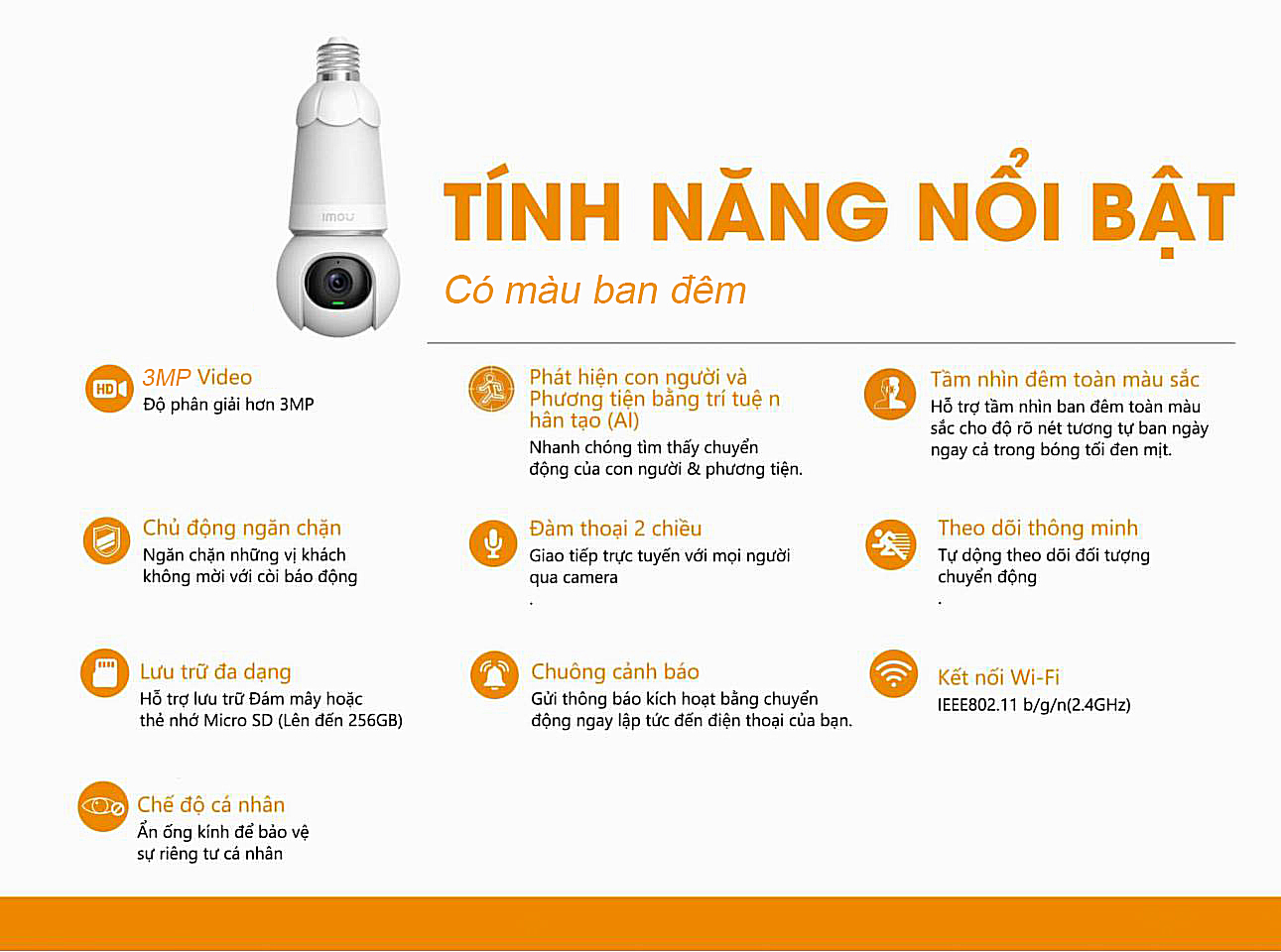 Camera bóng đèn Imou, camera ngụy trang Imou độ phân giải 2K 3MP + Thẻ nhớ 64gb3